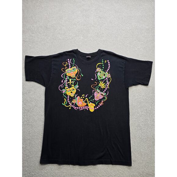 Vintage 90s New Orleans Mardi Gras T-Shirt Carnival Graphic Rare Retro Mens XL - Picture 1 of 7